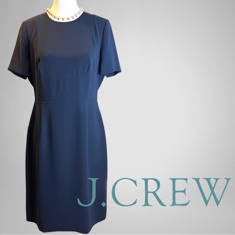 J CREW Womens Solid Navy Blue Short Sleeve Sheath Dress Size 0 Career Office